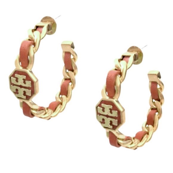 TORY BURCH • Cocoa Marion Woven Hoop Earrings - Picture 3 of 7